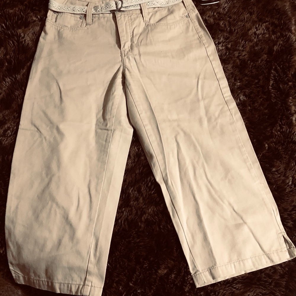 Faded Glory Tan Cotton Ladies Pants capris sz 8 with cute belt